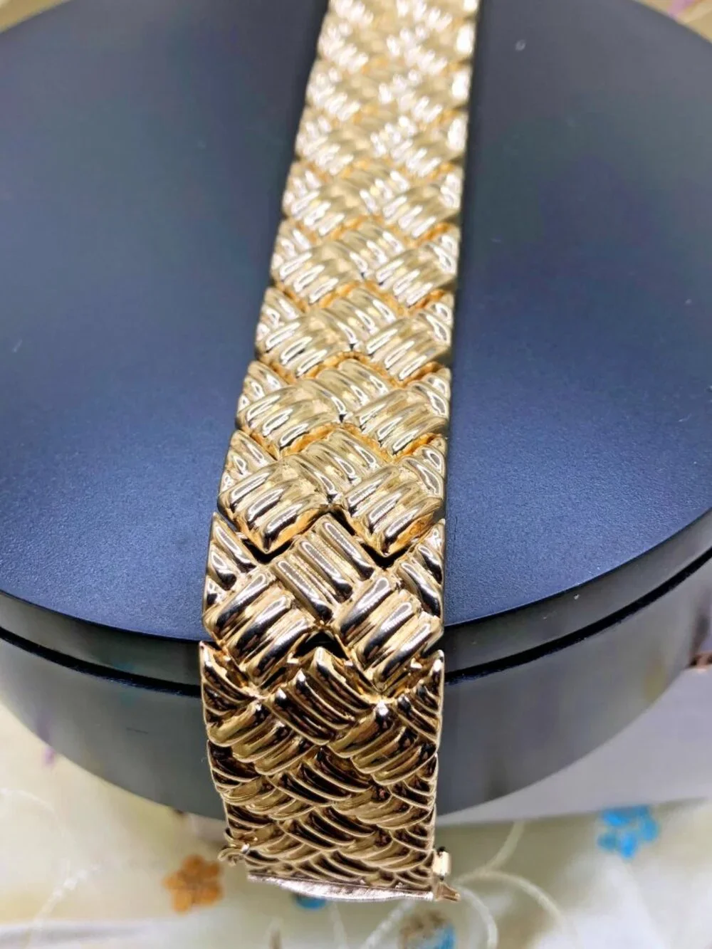 ESTATE:  Vintage 925/Vermeil Puffy Basket Weave Cuff Bracelet, gorgeous, HEAVY